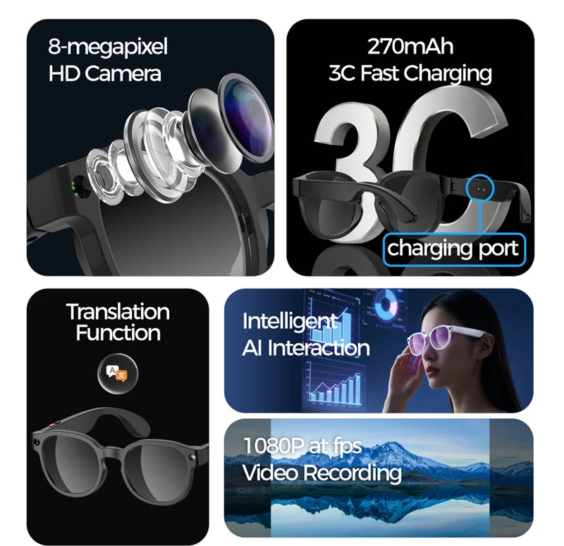 Lenovo AI Smart Glasses AI Translation 8MP HD Camera
