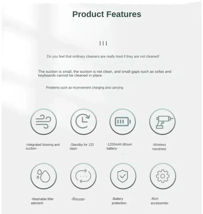 Wireless Car Vacuum USB Charging Wet Dry Dual-use Cleaner