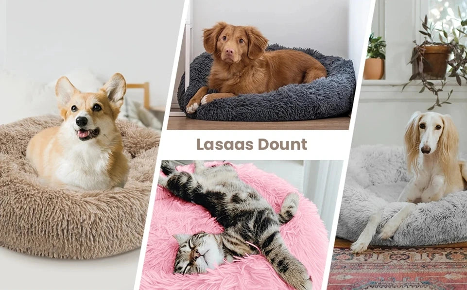 Round Pet Bed for Large Donut Long Plush Bed