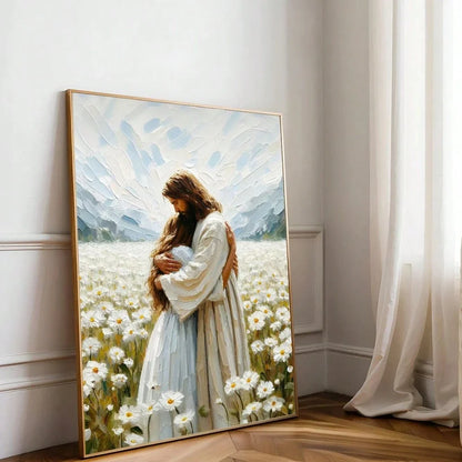 Jesus hugs girl canvas painting poster home decoration