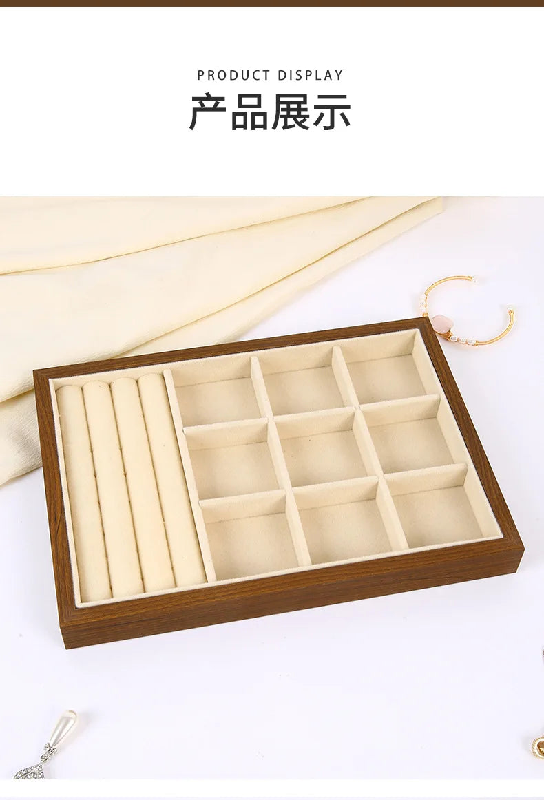 Solid Wood Jewelry Display Tray Stackable Storage