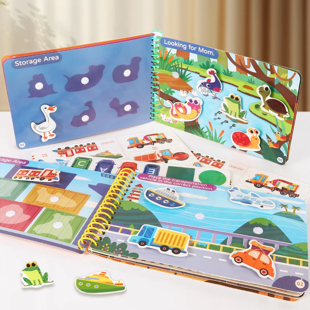 Children Quiet Busy Book 4 Themes Cartoon Travel Sticker