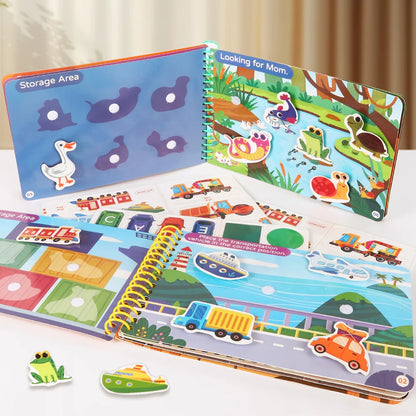 Children Quiet Busy Book 4 Themes Cartoon Travel Sticker