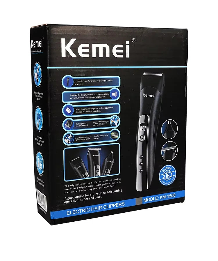 Kemei KM-1506 3 in 1 Electric Hair Clipper USB Charging Shaver