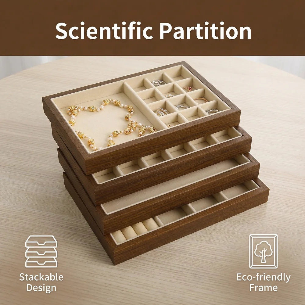 Solid Wood Jewelry Display Tray Stackable Storage