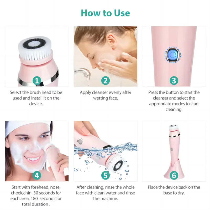 4 in 1 Electric Facial Cleansing Brush Sonic Skin Care