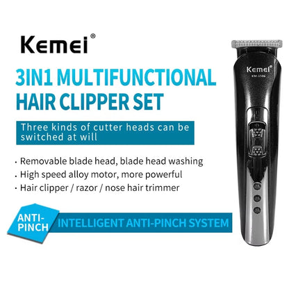 Kemei KM-1506 3 in 1 Electric Hair Clipper USB Charging Shaver
