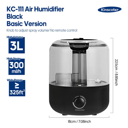 KINSCOTER 3L Air Humidifier Professional Large Capacity Home Humidifier Plant Mist