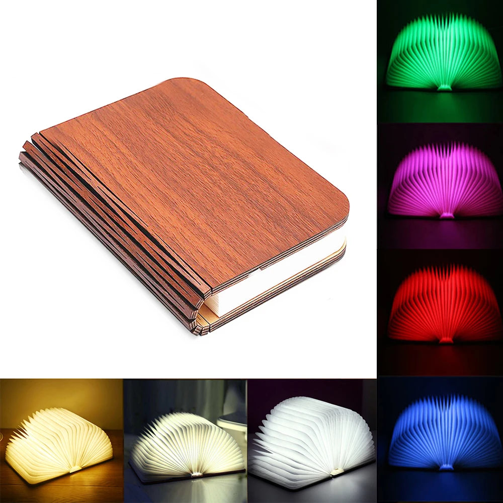 3D Wooden Foldable LED Book Night Light 3 / 5 Lighting Colors