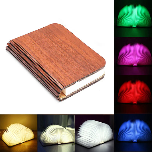 3D Wooden Foldable LED Book Night Light 3 / 5 Lighting Colors