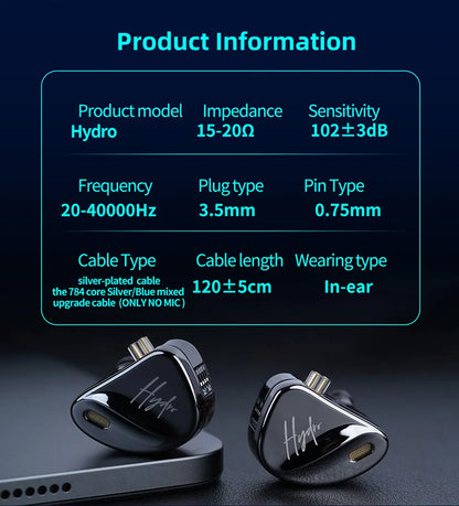 CCA Hydro IEM Hybrid Driver In Ear HiFi Wired Earbuds