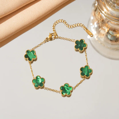 Adjustable Gold-Plated Stainless Steel Plant Flower Bracelet