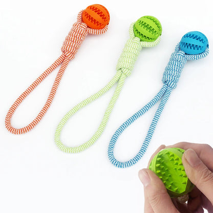 Pet Tooth Cleaning Pet Ball Toy with Rope Rubber Leaking Balls