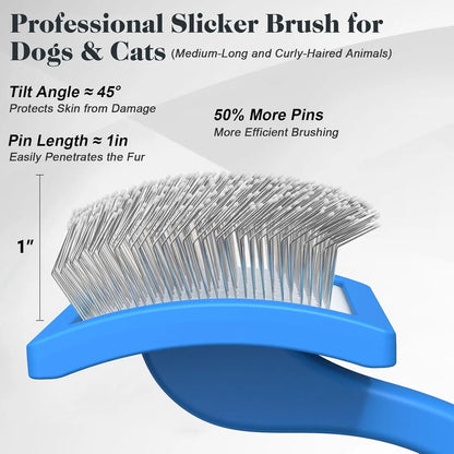 Pet Grooming Brush Set Self Cleaning Slicker Brush