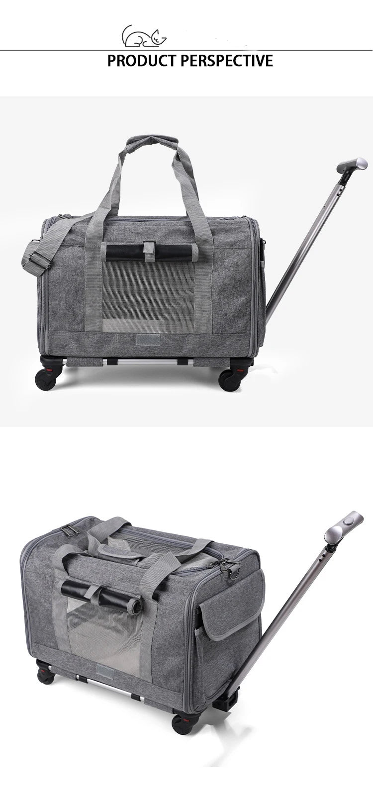 Pet Carrier with Wheels for Dogs Rolling Pet Carrier