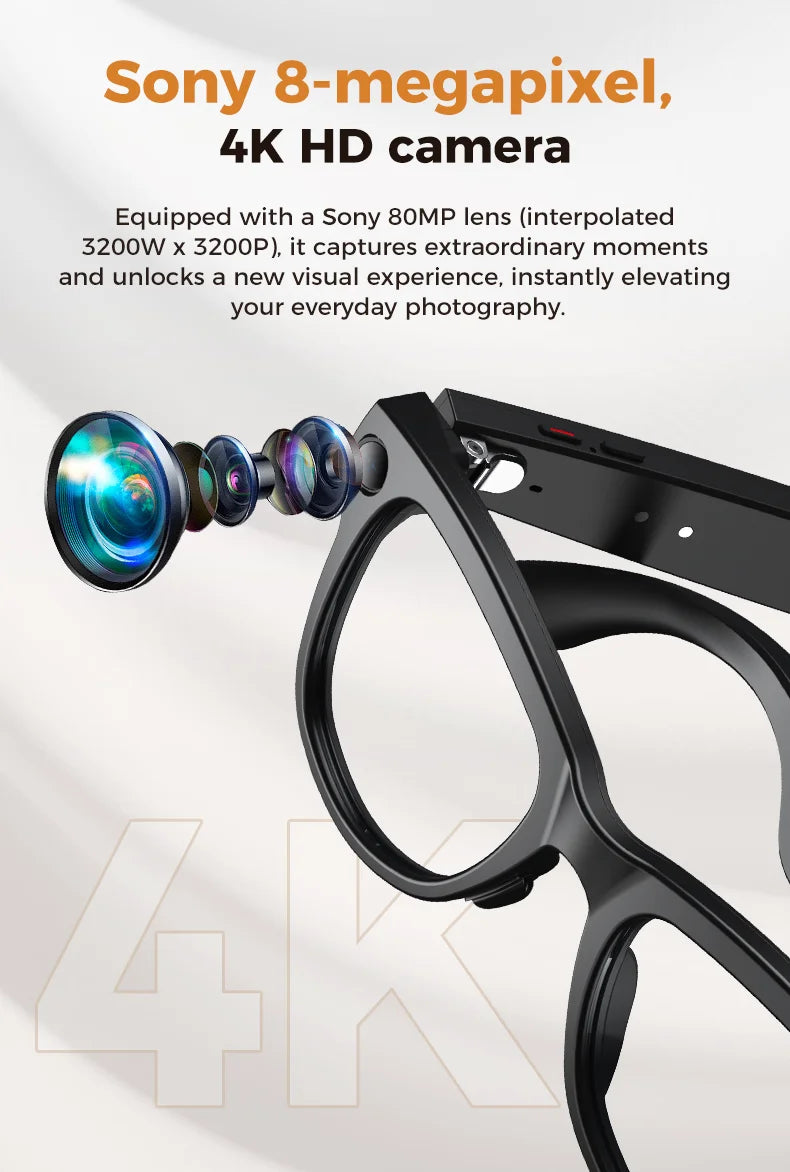 World Premiere Smart AI Glasses 4K HD 800W Pixel Camera