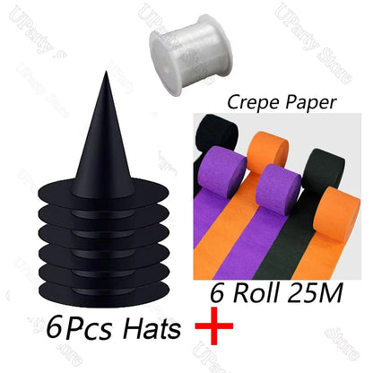 Halloween Black Witches Hats with Rope Hanging Wizard