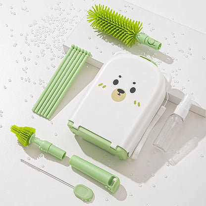 Travel Baby Bottle Brush Set - Newborn Safe Silicone Cleaning Brushes