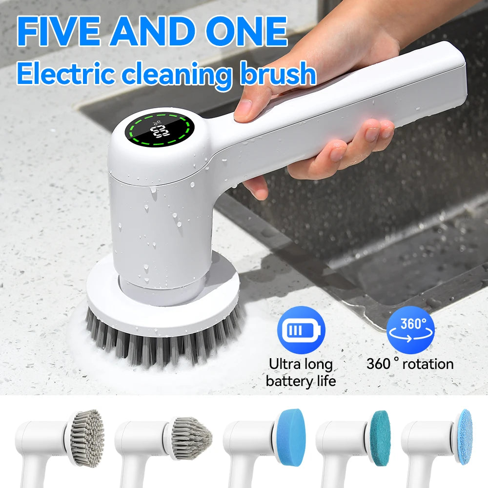 Electric Cleaning Brush 5 In 1 Electric Spin Cleaning Scrubber