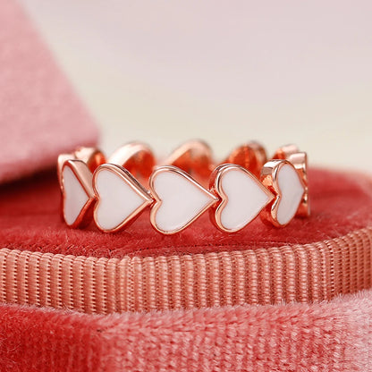 New Heart Enamel Rings for Women Rose Gold Color