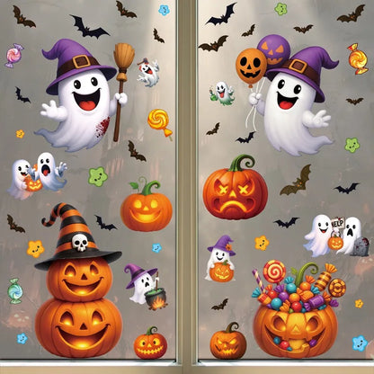 Halloween Window Glass Stickers Cartoon Pumpkin Lantern Candy Bat