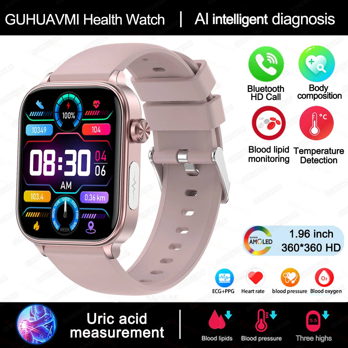 New AI Diagnosis Blood Lipids Body composition Test Smart Watch