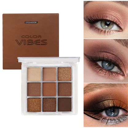 9 Colors Glitter Eyeshadow Palette Avocado Green Shimmer