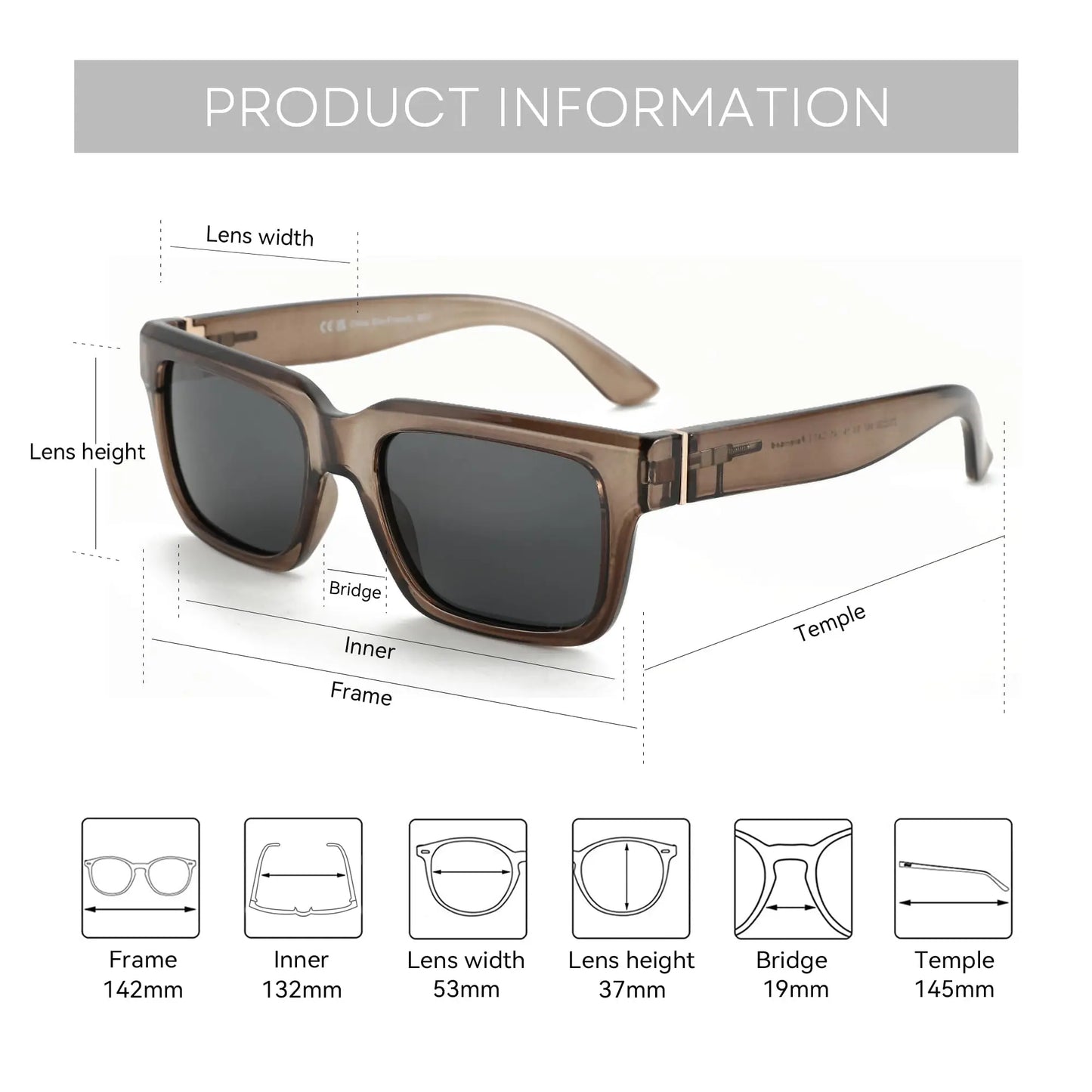 Retro Rectangle Sunglasses for Men Women Polarized