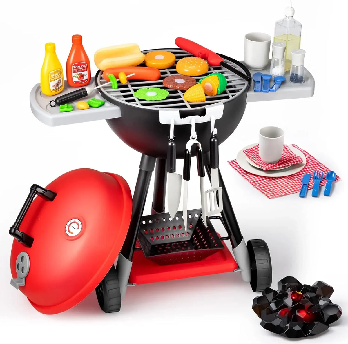 Kitchen Toy Set BBQ Play Grill, Cooking Toy Set for Kids