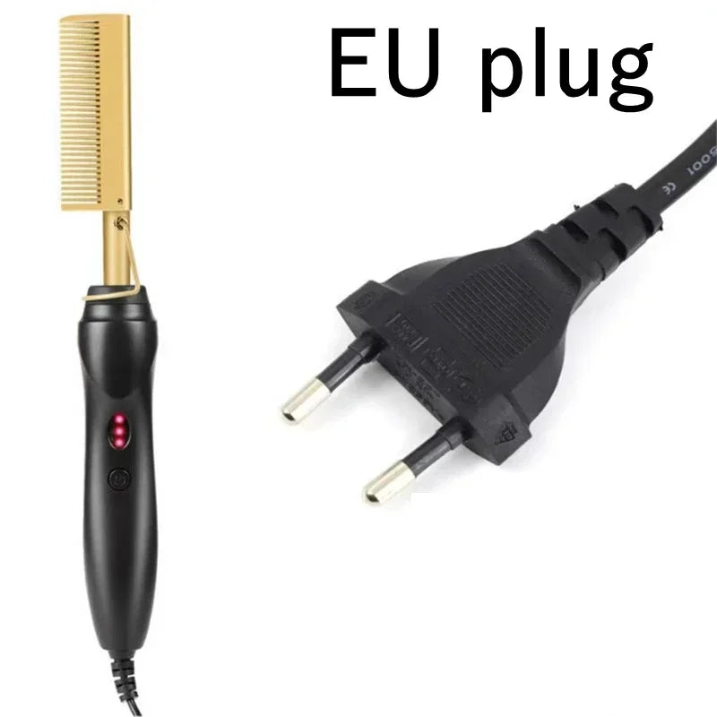 2 in 1 Electric Hot Heating Comb Hair Straightener Curler