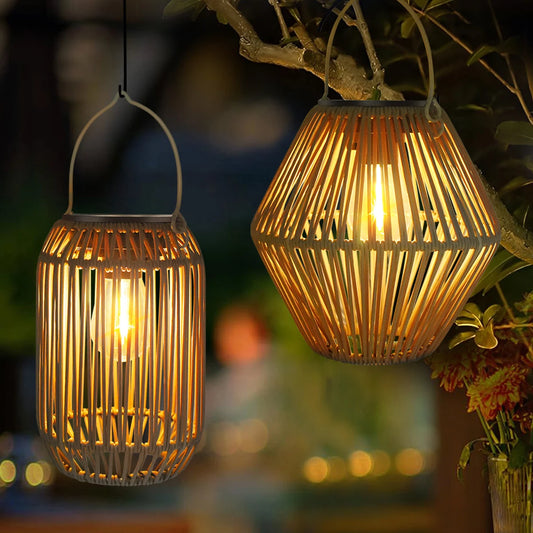 Solar Lantern Hanging Woven Lantern Boho Lamp Lights
