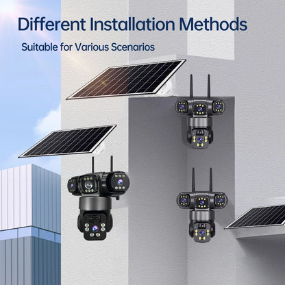 15MP 8K Wifi IP Camera Solar Outdoor Waterproof Three Lenses