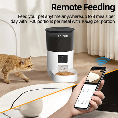 ROJECO Automatic Cat Feeder With Camera Video Cat Food Dispenser