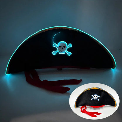 Halloween LED Black Pirate Hat For Adult Pirate Theme Party