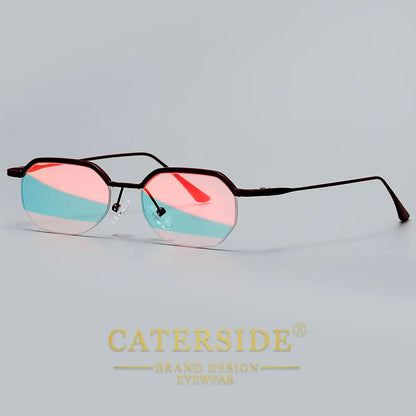 Retro Polygon Sunglasses Men Metal Semi Rimless