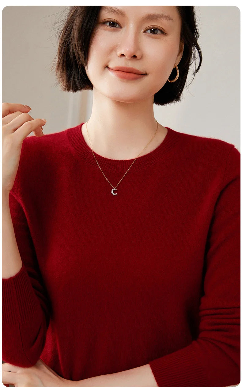 100% Pure Goat Cashmere Knitted Pullovers O-Neck