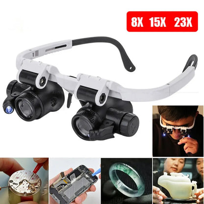 2XLED Watch Jeweler Repair Magnifier Head-Mounted