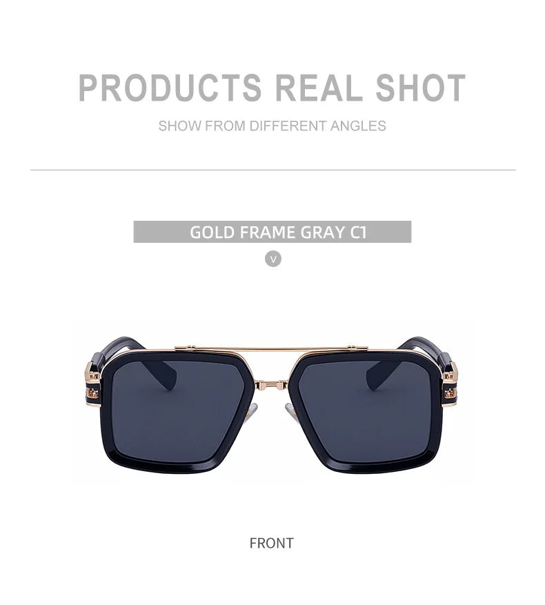 Oversized Steampunk Square Sunglasses Men Big Luxury Brand
