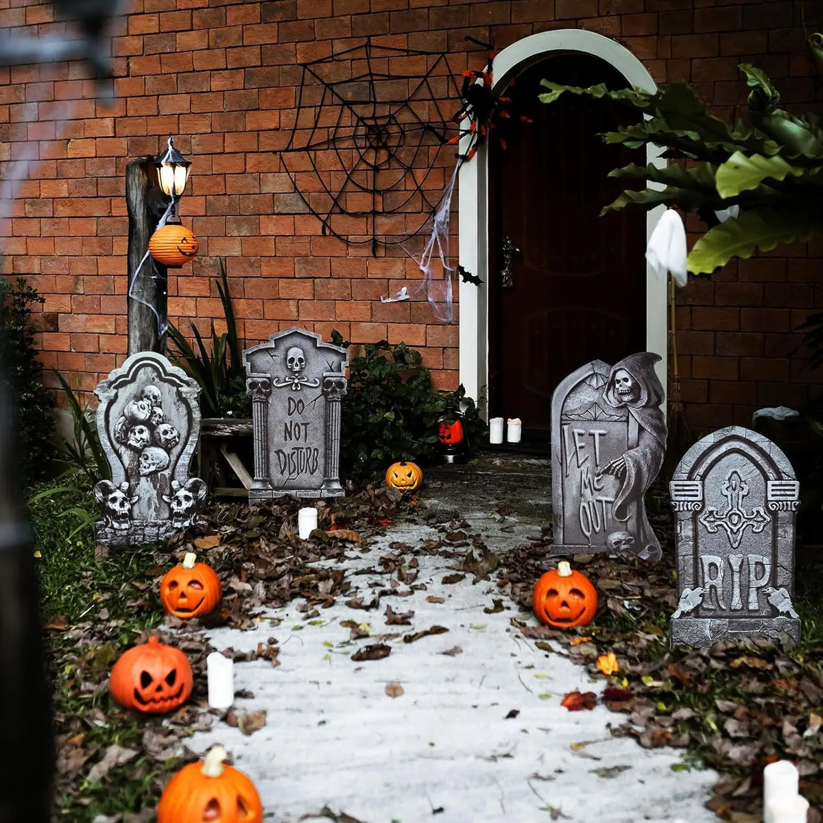 Halloween Tombstone Yard Sign Decorations with Stakes Skeleton