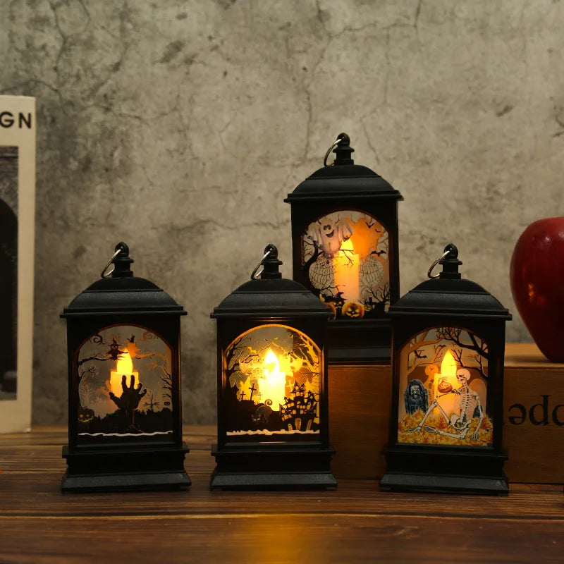Portable Pumpkin Ghost Castle Lantern Lamp Hanging LED Jack-O-Lanterns