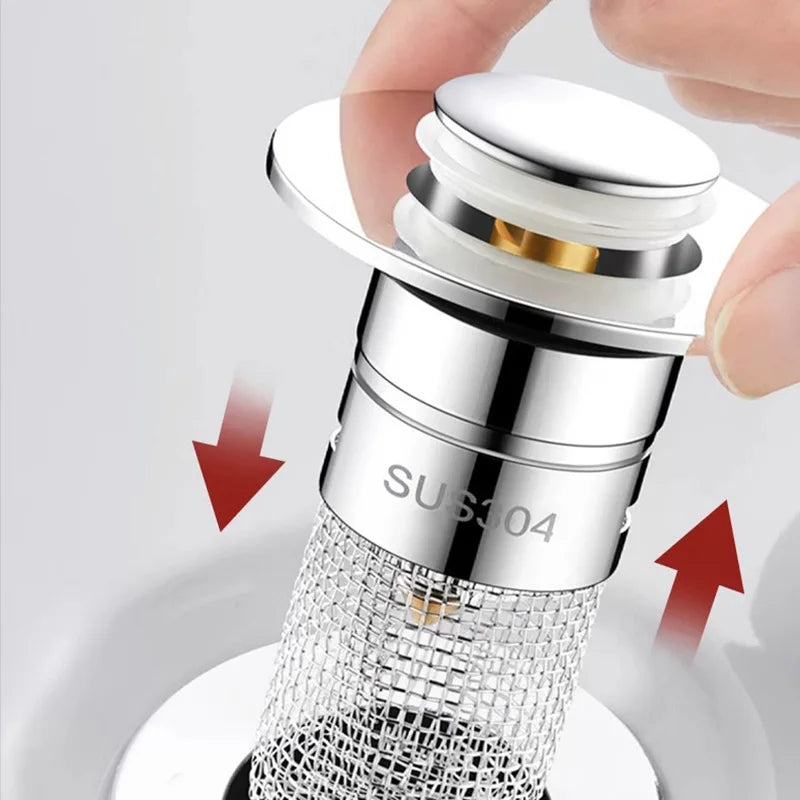 Long Pop-Up Sink Drains Filter Bathroom Press Bounce Basin