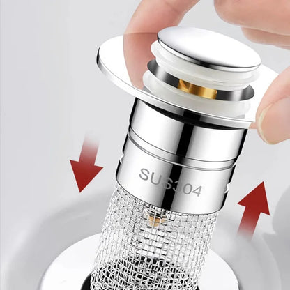 Long Pop-Up Sink Drains Filter Bathroom Press Bounce Basin