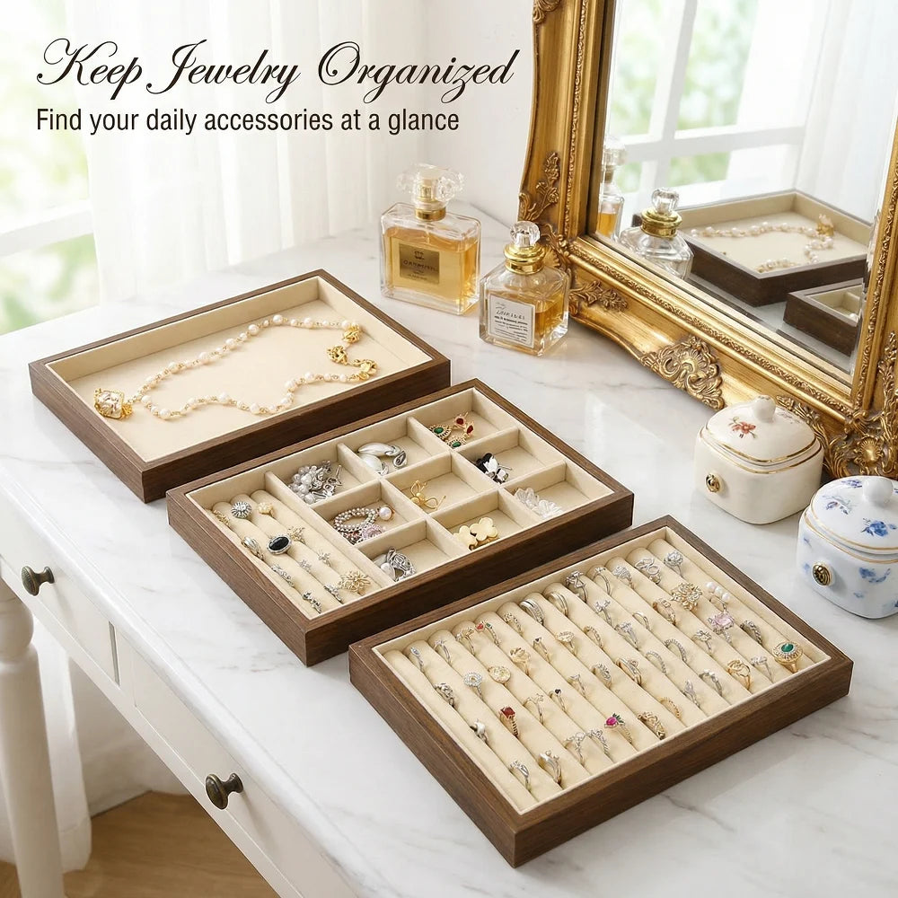 Solid Wood Jewelry Display Tray Stackable Storage