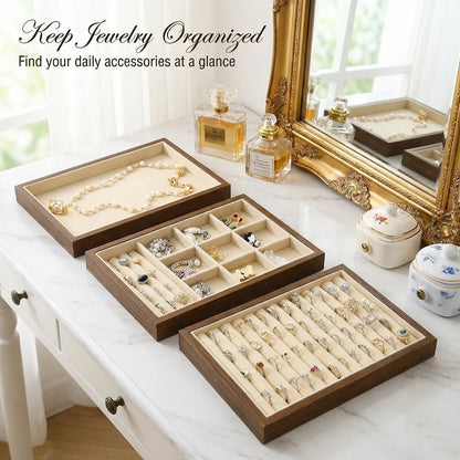 Solid Wood Jewelry Display Tray Stackable Storage