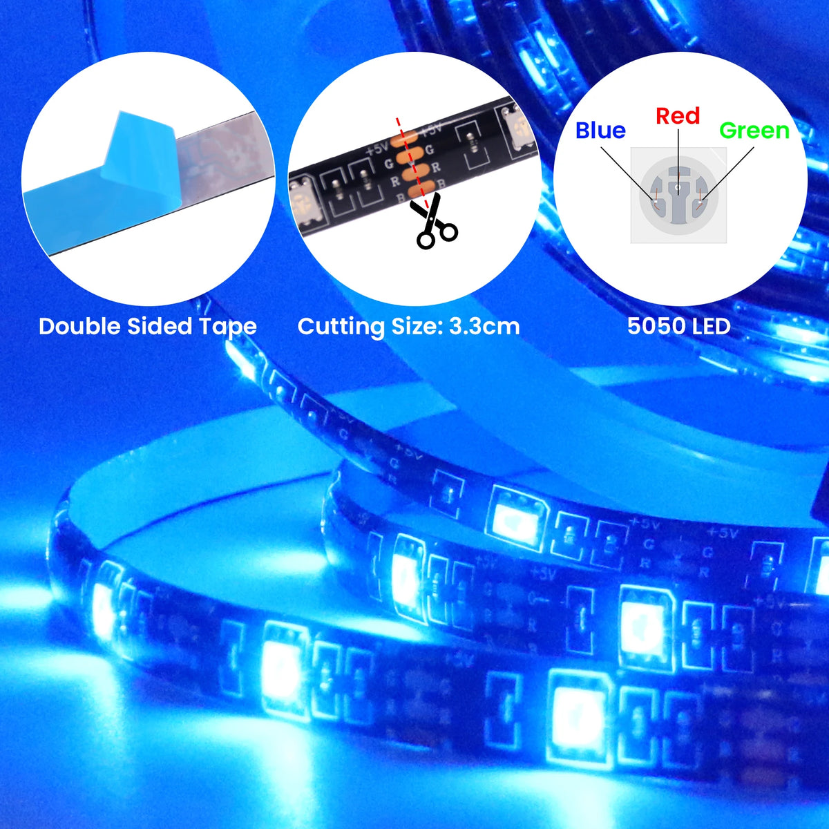 3AA Battery Power RGB Led Strip Light 5V 5050 TV Backlight