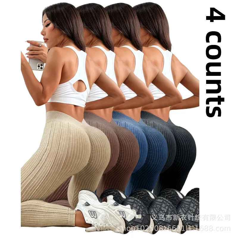 Ladies Sand Wash Ribbed V Back Yoga Leggings Gym