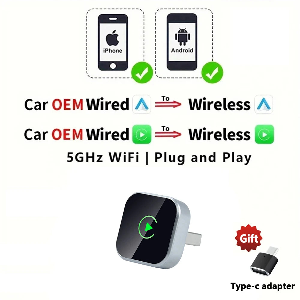2in1 Wired To Wireless CarPlay Adapter Android Auto Dongle