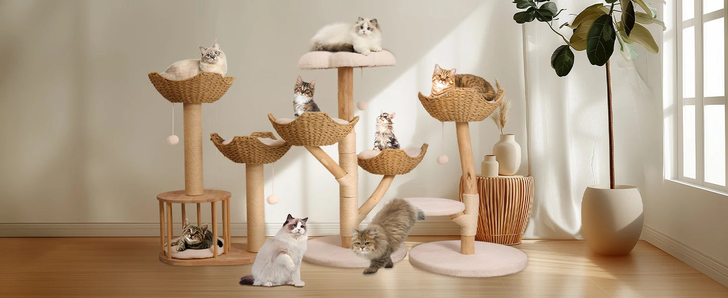Modern Cat Furniture Climbing Tree Solid Wood