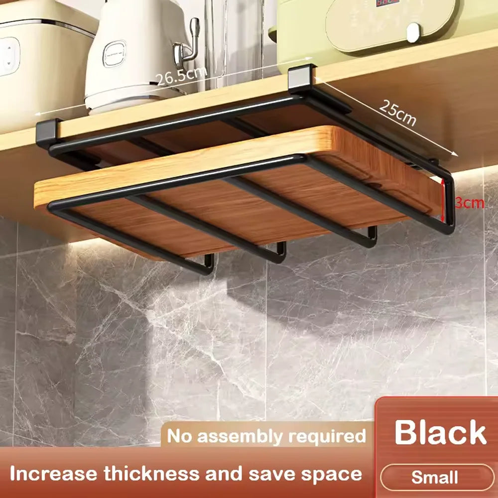 Kitchen Hanging Organizer Rack with Hooks Under Cupboard Paper Towel Rags