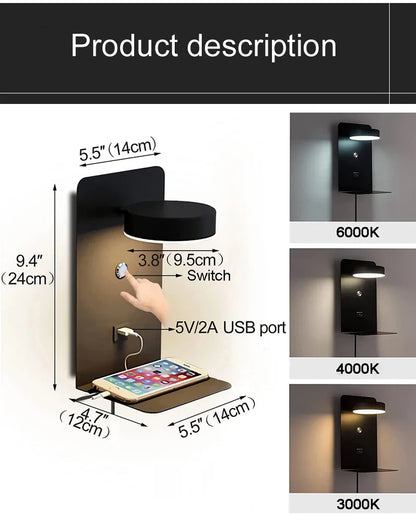 Bedroom Led Wall Lamps with USB Charge Wall Light